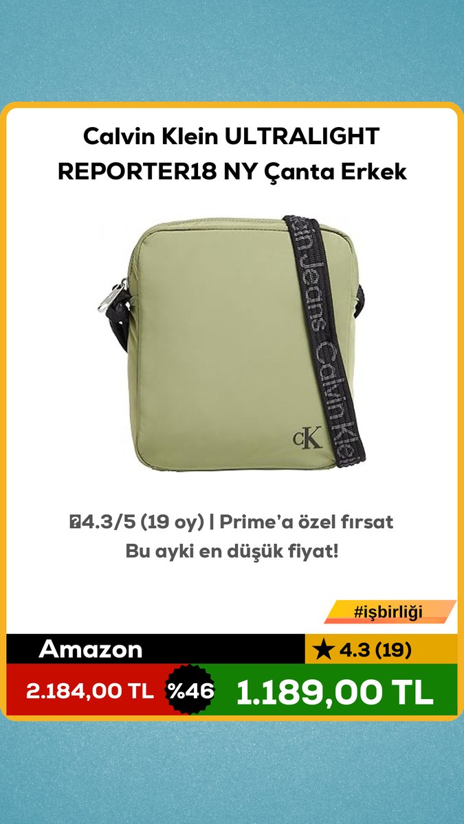devindirim's tweet image. Calvin Klein ULTRALIGHT REPORTER18 NY Çanta Erkek

❌2.184,00 TL
✅1.189,00 TL

💲 % 46 indirim!
⭐4.3/5 (19 oy) | Prime’a özel fırsat
Bu ayki en düşük fiyat!
🛍 amazon
↪ evekonomisi.net/git/19888?utm_…

 isbirligi #erkek #AmazonPrime