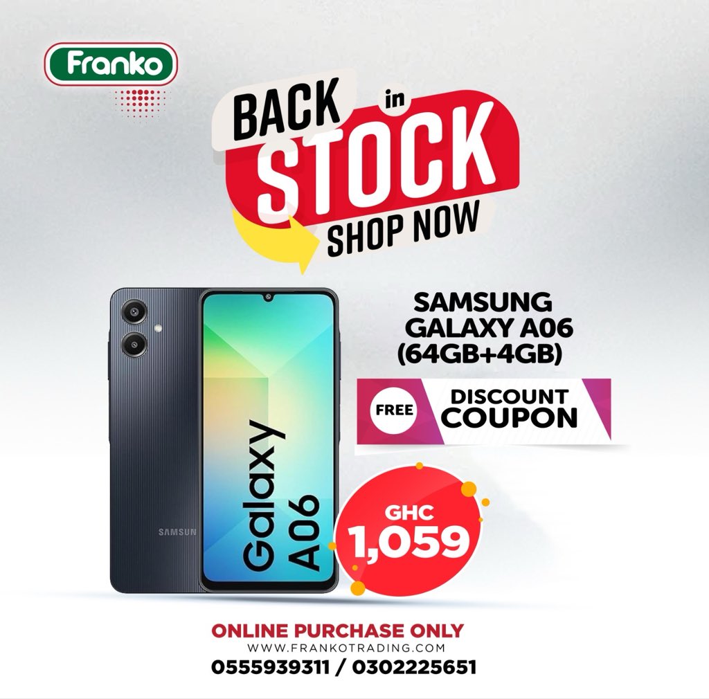 Claim your 𝗗𝗜𝗦𝗖𝗢𝗨𝗡𝗧 𝗖𝗢𝗨𝗣𝗢𝗡𝗦 on 𝗚𝗮𝗹𝗮𝘅𝘆 𝗔𝟬𝟳 &amp; 𝗔𝟬𝟲. Going Fast 🚀

Don’t wait till stocks run out. ORDER NOW!

📞 0302225651 | 0246422338
📲 WhatsApp: ￼050 360 7980
🌐 frankotrading.com

#samsunggalaxy #Samsung #GalaxyAI #Phone #ghana