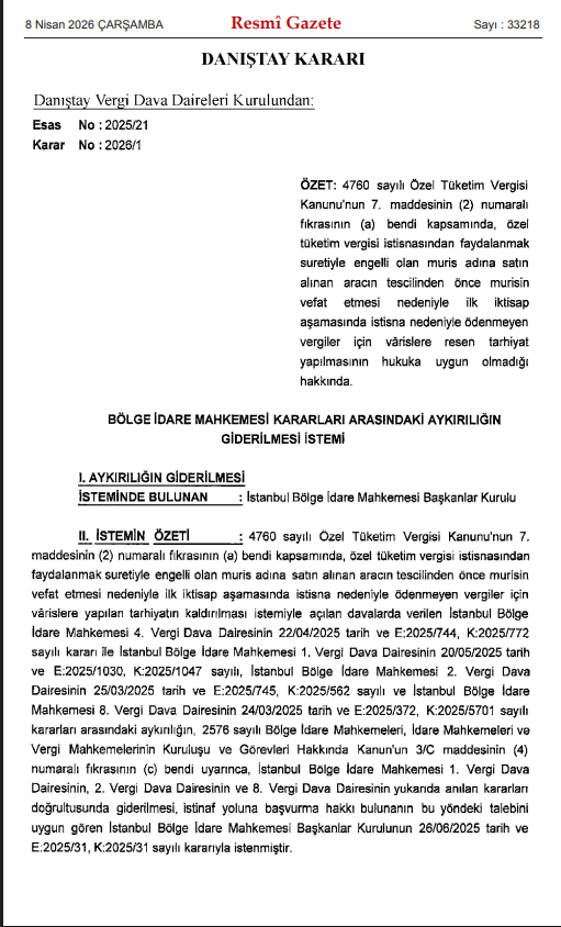 eksioglu_hukuk's tweet photo. Yüzde 90 engelli bireyin #ÖTV muafiyetli otomobil satın alımı işlemi sürecinde aracı tescil ettiren #engelli birey, tescil işlemi saatinden önce vefat ederse #Vergi Dairesi'nin tescil anında muris hayatta olmadığı için istisnanın geçersiz olduğunu savunarak +++ https://t.co/xoKhRyYPkB