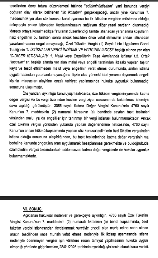 eksioglu_hukuk's tweet photo. Yüzde 90 engelli bireyin #ÖTV muafiyetli otomobil satın alımı işlemi sürecinde aracı tescil ettiren #engelli birey, tescil işlemi saatinden önce vefat ederse #Vergi Dairesi'nin tescil anında muris hayatta olmadığı için istisnanın geçersiz olduğunu savunarak +++ https://t.co/xoKhRyYPkB