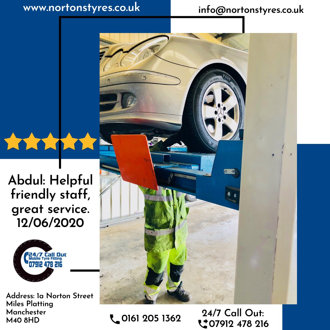 nortonstyres's tweet image. Abdul: Helpful friendly staff, great service. 12/06/2020 nortonstyres.co.uk info@nortonstyres.co.uk 24hr mobile tyre fitting call out 07912 478216 or day 0161 205 1362 #tyres #manchester #24/7 #mobilefitting #24hrs #24hours #tyrefitting