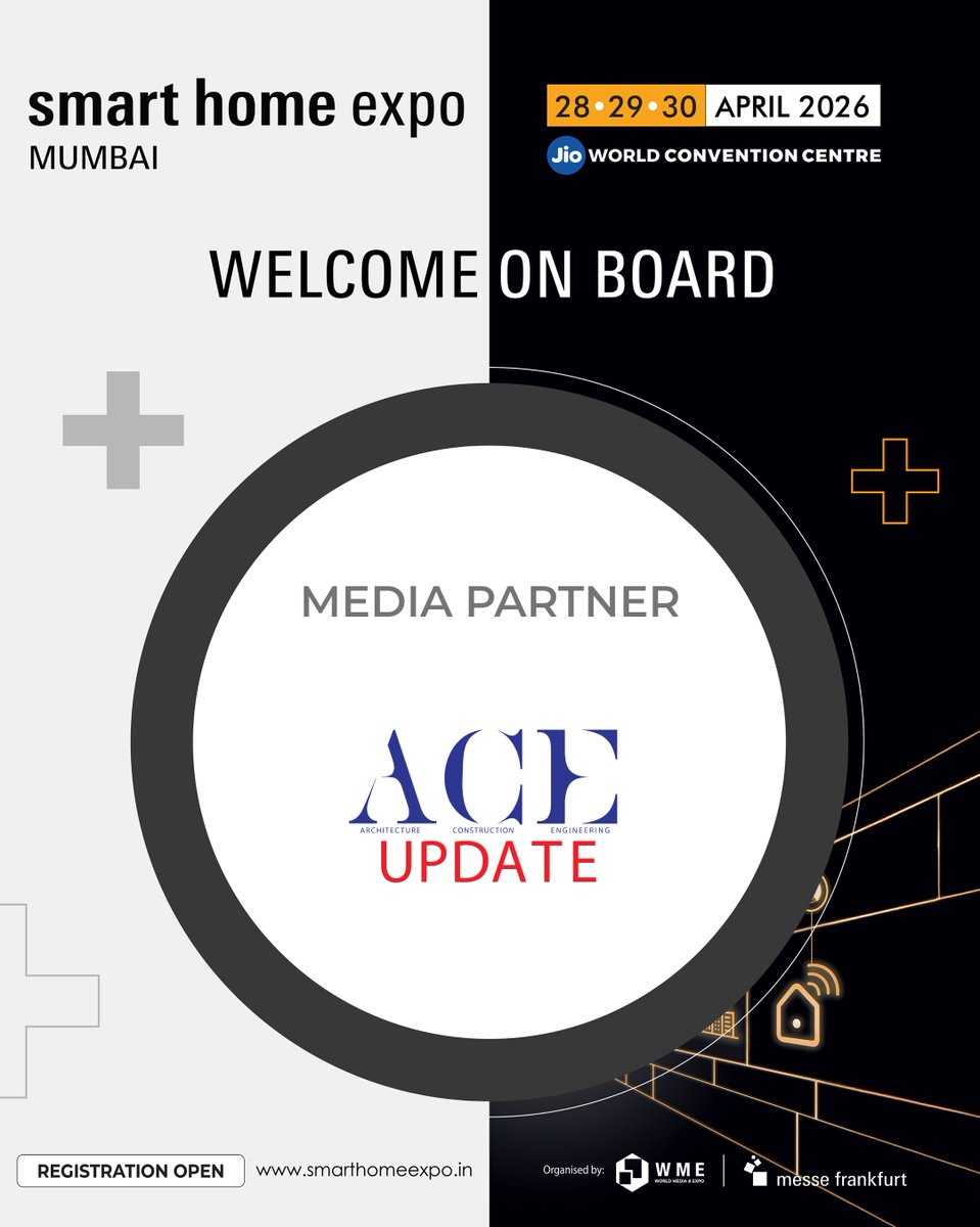 expo_smart's tweet image. Welcome on board, ACE Update, as a Media Partner for Smart Home Expo 2026.

April 28 • 29 • 30, 2026
Jio World Convention Centre, Mumbai

Register to Visit: smarthomeexpo.short.gy/QBcJEc

#SmartHomeExpo #ACEUpdate #MediaPartner #Architecture #Construction