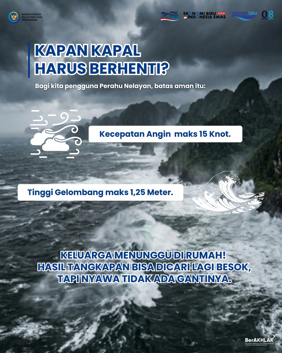 cakrofik69's tweet photo. Sahabat Bahari, cuaca memang tak selalu bersahabat. Sebelum melaut, pastikan semua sudah siap.
Yuk melaut dengan aman dan tenang karena ada keluarga yang menunggu di rumah.
#2026KKPGrowStronger #KKPGOID #SaktiWahyuTrenggono #AmanMelaut
#pastikanaman8890P https://t.co/GDHf0ghHwk