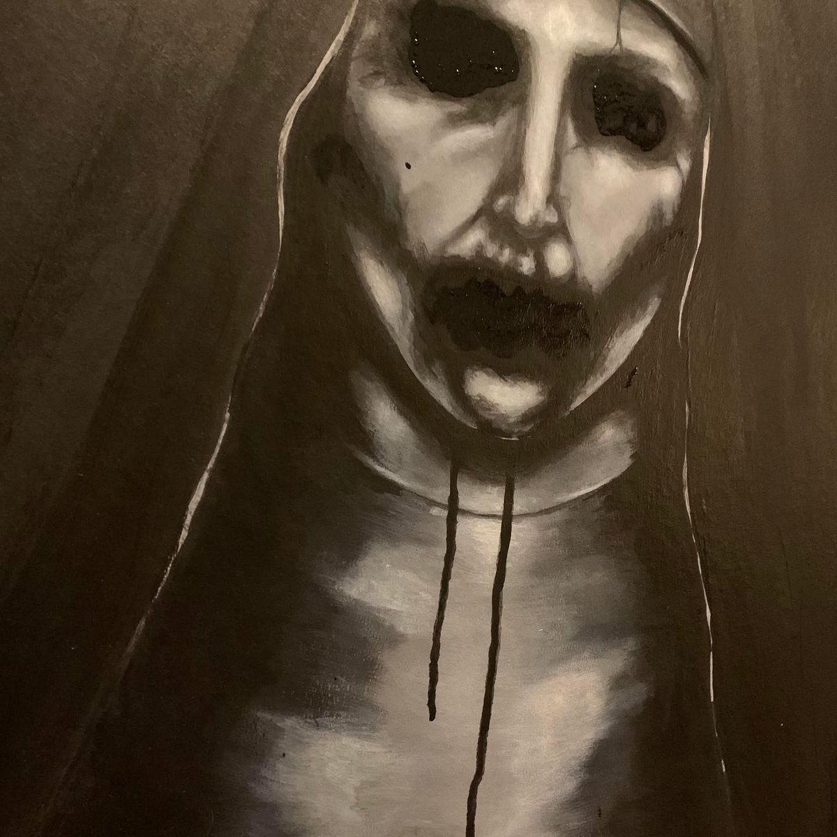 FluffyLux's tweet image. #valak #workinprogress #acrylicpainting #horrorart