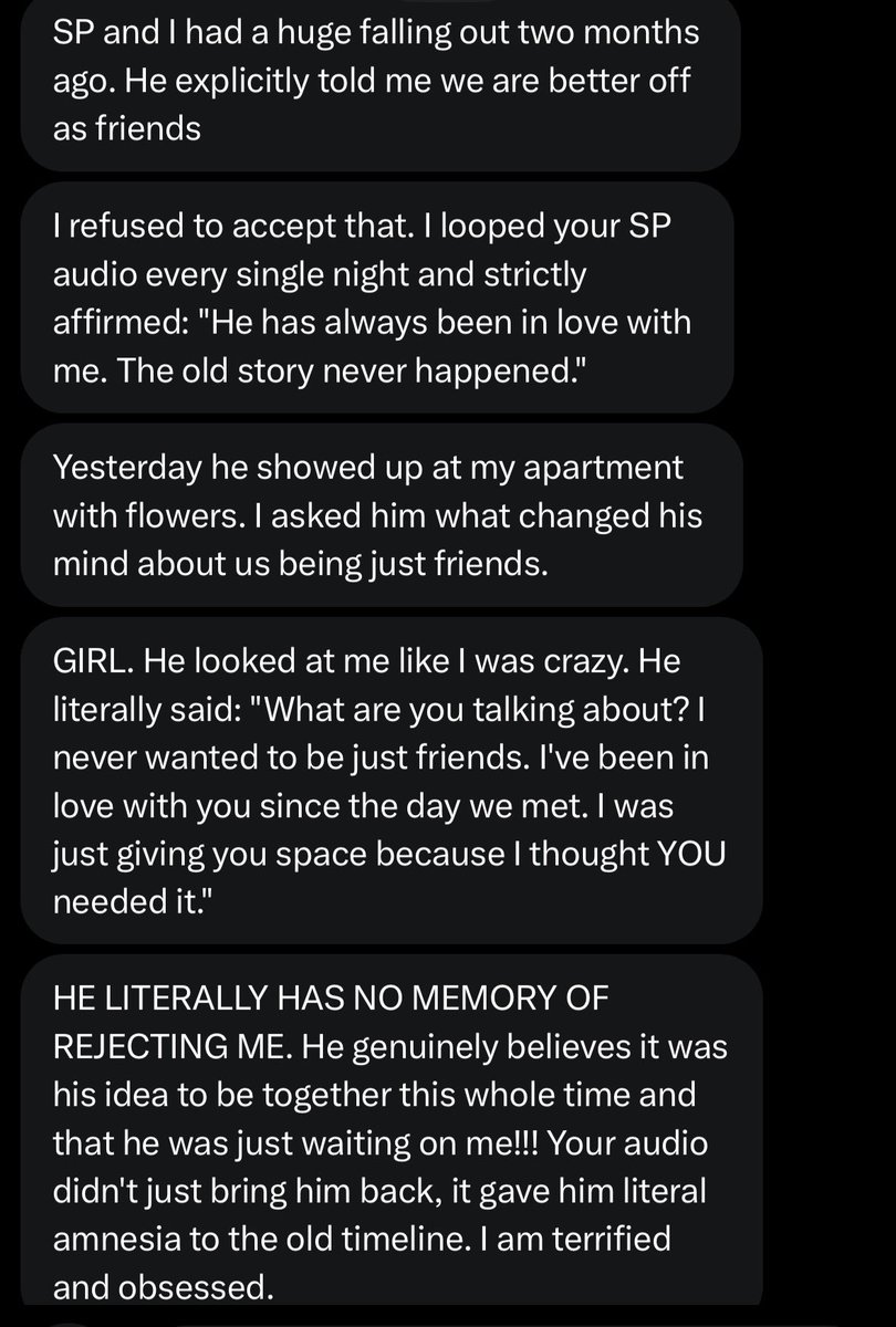 AffirmAndAlign's tweet image. you don't just have to manifest them back. you can literally erase the old story. the past is entirely malleable.

affirmandalign.gumroad.com/l/specific-per…