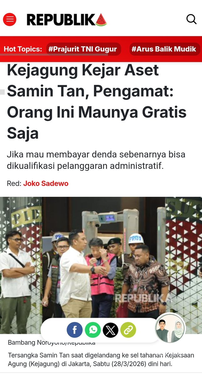 Koruptor ya begitu, maunya gratisan aja. 
Pakar hukum Abdul Fickar sentil keras Samin Tan yang mau untung gratis dari tambang ilegal, padahal rakyat masih banyak yang susah..sementara itu, langkah Kejagung blokir semua rekening termasuk keluarga &amp; afiliasi sdah tepat. Ibaratnya