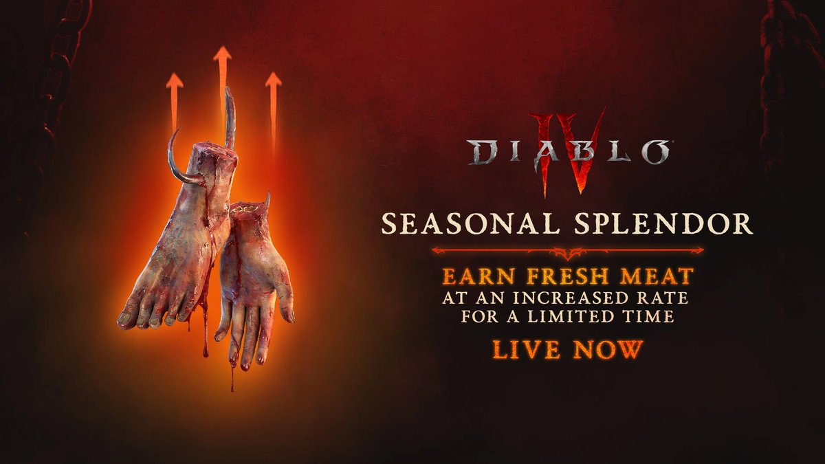 icyveins's tweet image. Get MORE Fresh Meat from Seasonal Splendor for a limited-time!
But watch out — you don't have much time left until Lord of Hatred arrives...

⚠️ icy-veins.com/d4/news/dont-m…

#DiabloIV