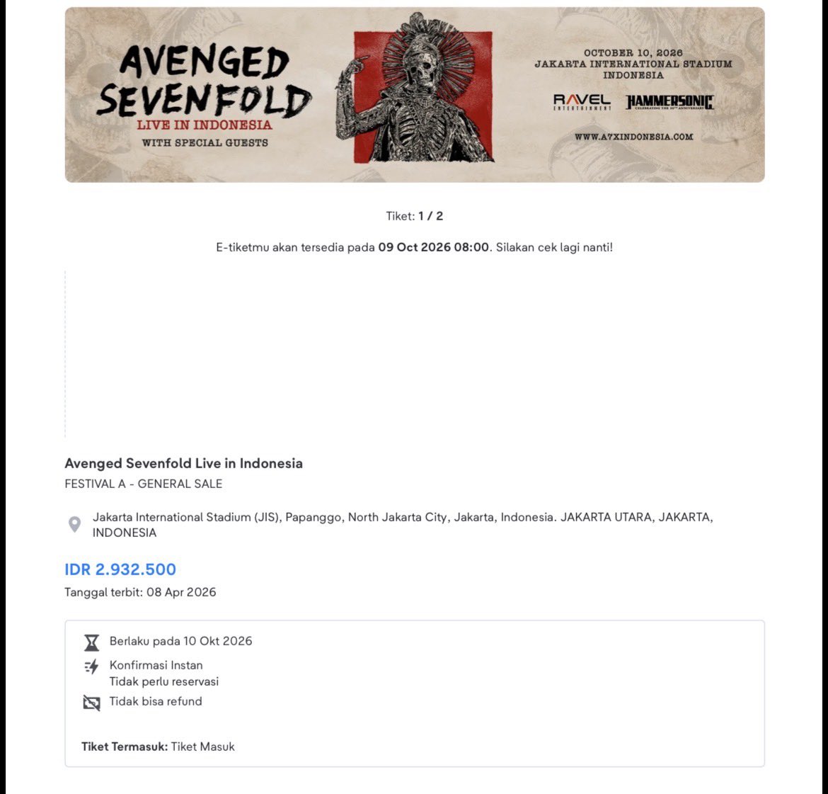 zacknyster's tweet photo. wts tiket a7x avenged sevenfold FESTIVAL A
.
.
tapi BOONG. 
wts wts, dari orok sampe kerja denger nya a7x https://t.co/hFWL5Izefl