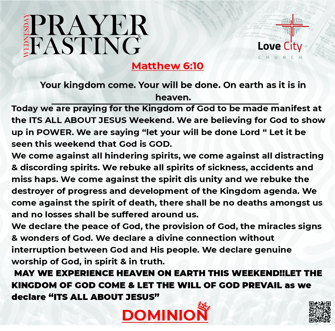 KudaKapswara's tweet photo. Wednesday weekly Prayer &amp; Fasting Day 

Matthew 6:10
Your kingdom come.
Your will be done
On earth as it is in heaven. https://t.co/g5SRBfeC9I