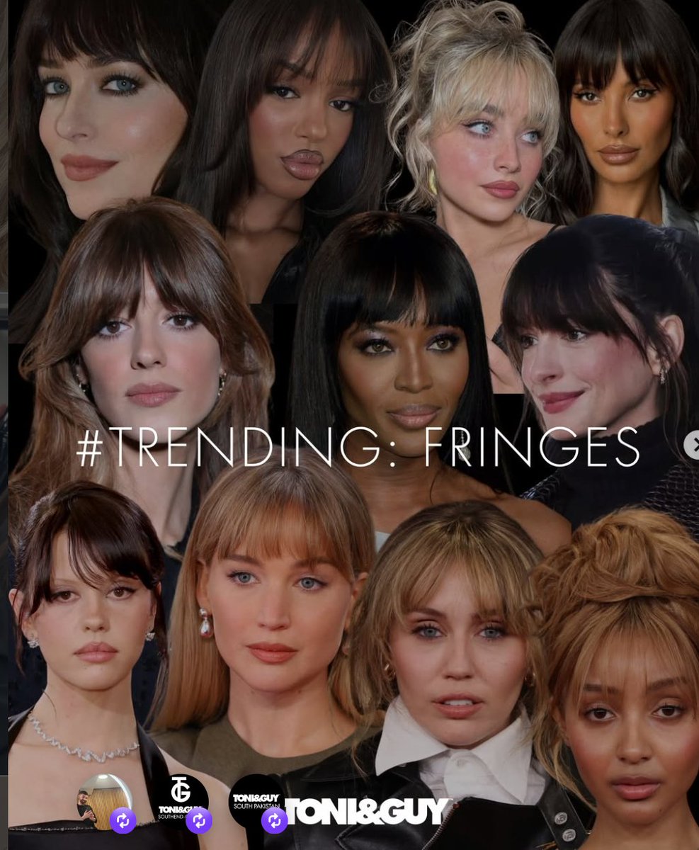 ToniandGuyJsy's tweet image. From the Golden Globes to the Grammys, one thing’s crystal clear: fringes are having their moment 🏆✨
Bangs are officially back.

#Fringe #Bangs #HairTrend #Grammys #GoldenGlobes#toniandguyjersey