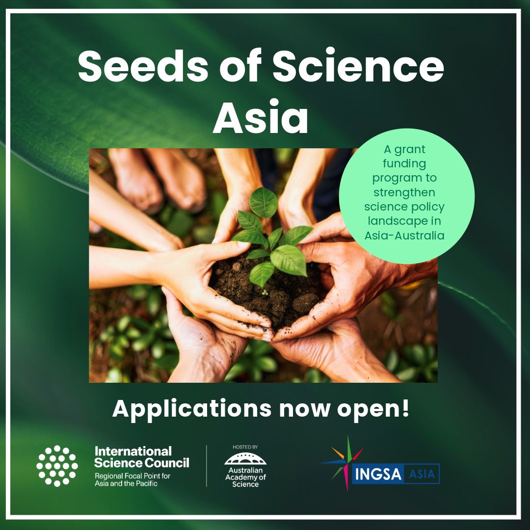 INGSA_Asia's tweet photo. ‼️ Applications Open: Seeds of Science Asia 2.0 🌱

3 weeks left to apply for SOSA funding worth up to AUD 15,000 to host activities that strengthen science advice in policy making across Asia 📣

🗓️ Applications close: 27 April 2026

🔗: https://t.co/pjEamlfQIm

@INGSciAdvice https://t.co/38WGsOzoHu