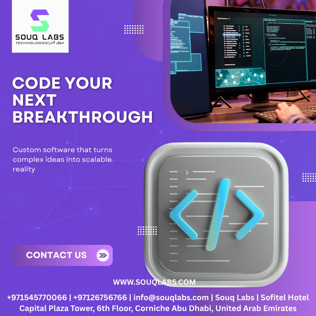 souqlabs's tweet photo. 🚀 Code Your Next Breakthrough

Souq Labs builds custom software that turns complex ideas into scalable reality.
Innovate faster. Scale smarter. Build what matters.
#SouqLabs #SoftwareDevelopment #TechInnovation #CustomSoftware #BuildInPublic #StartupTech https://t.co/Hbrpg37BQP
