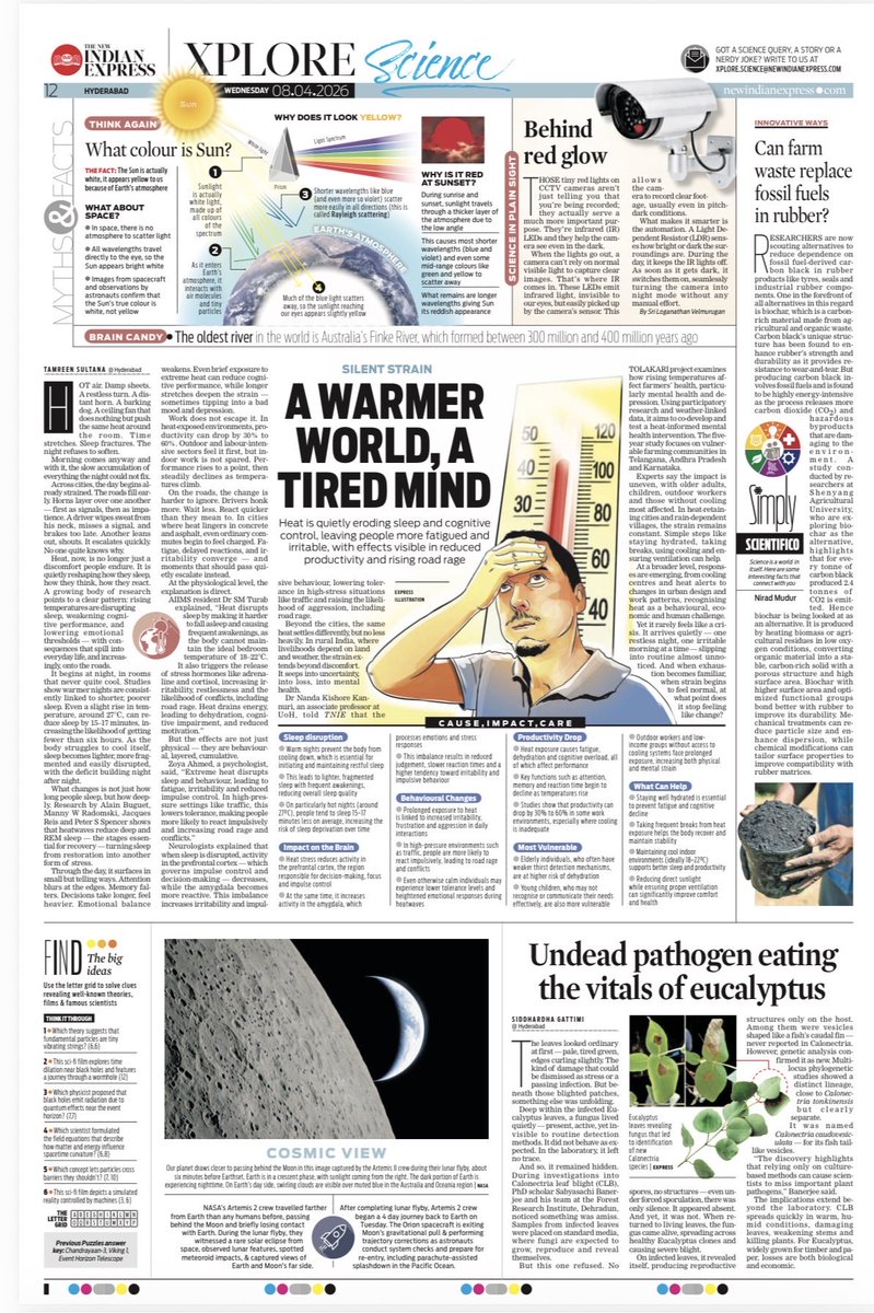 XpressHyderabad's tweet photo. In this week’s #XploreScience, read how #summer heat hits us hard, beyond what’s commonly understood
Can farm waste replace #fossilfuels?
And, about a mysterious fungus that acts dead but eats away trees
And much more
#Science #Sun #ScienceQuiz
@NewIndianXpress https://t.co/Tl8gfS6d6Z