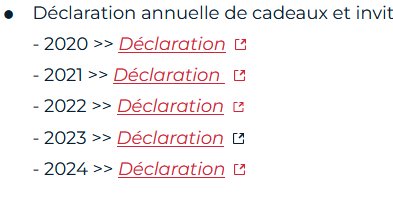 Le site de la mairie de Paris est (poussivement) en cours de mise à jour.

Les données de transparence concernant les ex-élus sont effacées. C'est le cas de Hidalgo Anne, dont la déclaration de cadeaux reçus en 2025 n'aura donc jamais été publiée.

Pourquoi se gêner...