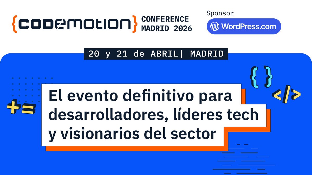 eswordpresscom's tweet photo. ¡Ya queda menos para #CodemotionMadrid! ⚡️
De esos eventos de los que vuelves con la cabeza llena de ideas… y nuevos contactos en LinkedIn: charlas potentes, buen ambiente y mucha comunidad tech.
Nos hace mucha ilusión patrocinarlo y, además, tenemos descuento para tus entradas para que te vengas y nos veamos por allí.
🔗 Enlace en el hilo 👇