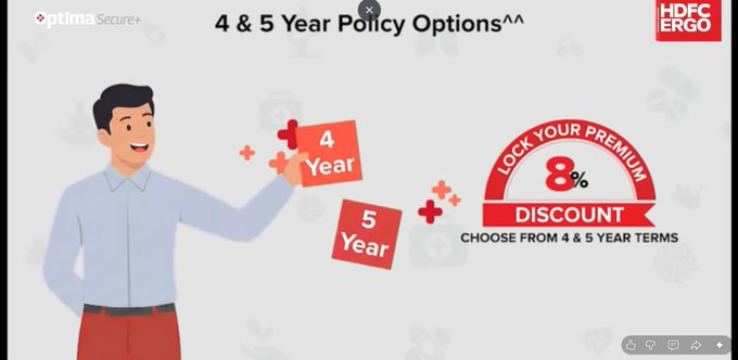 NIKHILLJHA's tweet image. HDFC Ergo Optima Secure+ now starts to accept policies with tenure for 4 and 5 years from today 

 5-year policies give upto 8% discount on the total premium(which is unique and no other insurer does this) 

All other insurers give discounts on the individual year's premium!