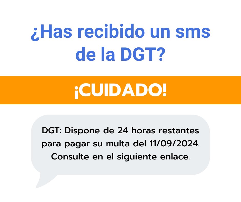 ⚠️ Si recibes un SMS de la DGT para pagar una multa, es un fraude.

La DGT no envía enlaces de pago por SMS ni email.
Buscan robar los datos de tu tarjeta.

Si ya has caído, en muchos casos puedes reclamar al banco.

👉 Consulta tu caso:
asesority.com/contacto/