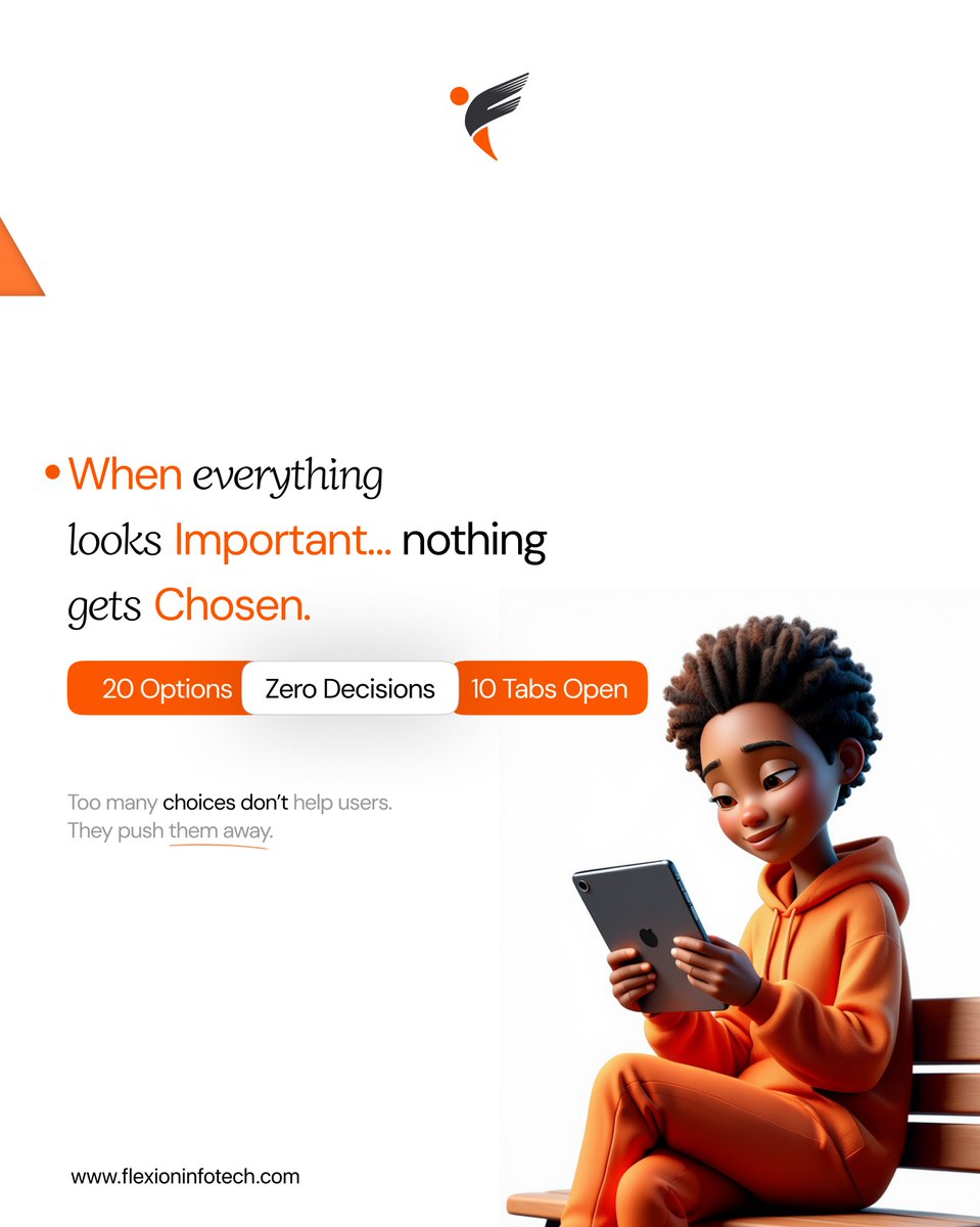 flexion_info's tweet image. Too many options = no bookings.
Simplify the choices and watch your travel app conversions climb.
Clarity sells. Confusion doesn’t.
#flexioninfotech #travelapp #uxdesign #conversionboost #productstrategy