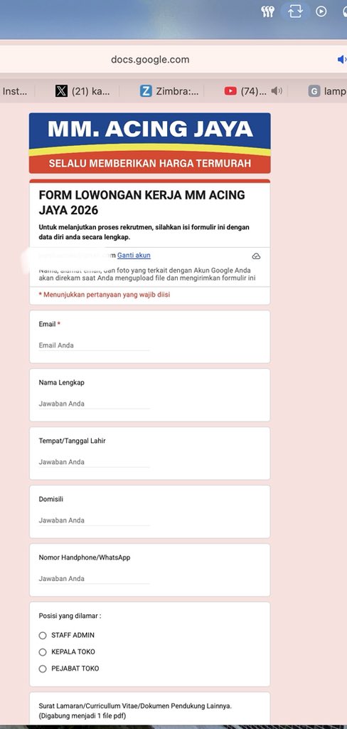disnaker_babel's tweet photo. info Loker Retail Belanja LokaL MM ACING JAYA-Pangkalpinang
posisi:
1Staff Admin
2Kepala toko
3Pejabat Toko
4Baker, (Batas pengiriman berkas Lamaran 30 April 2026).

Pendaftaran di Link https://t.co/y8sPhbULov

https://t.co/o74FjiD2U3

#disnakerbabel https://t.co/U9kIpJBUSx