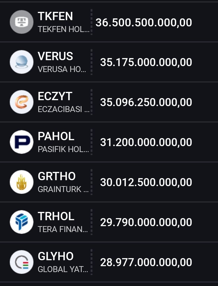 Bu holdingler içerisinde bir tanesi düşük kalan piyasa değeri sebebiyle aşırı sırıtıyor. Bulun bakalım.

#pahol #tkfen #eczyt #grtho #trhol #glyho