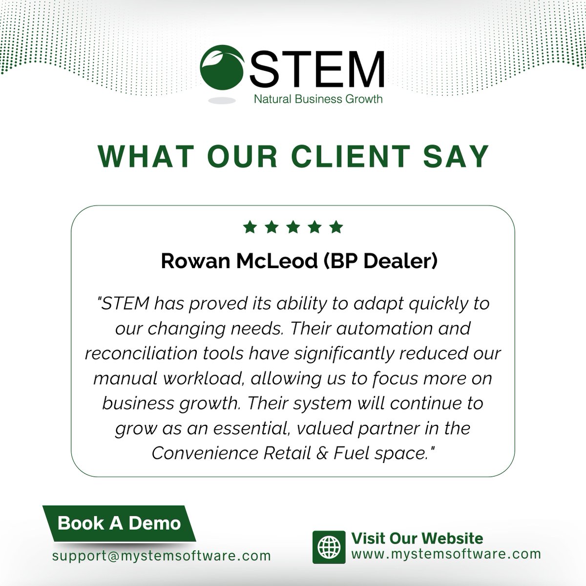 Discover how STEM is driving operational efficiency and growth for our clients. Rowan McLeod (BP Dealer) shares his testimonial.

Contact STEM at support@mystemsoftware.com

#BP #fuel #pertolstation #petroleum #FuelEfficient #engengarage #astronfuel #sasol #petroldiesel