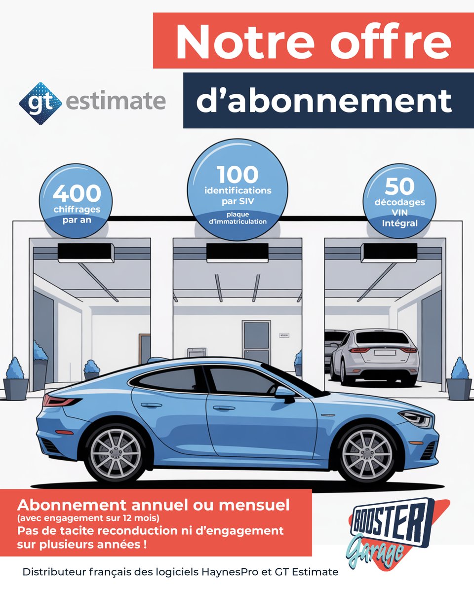 BoosterGarage's tweet photo. 🚙 #GTEstimate est un outil de chiffrage qui réalise les devis de réparation automobiles mécanique et carrosserie !
👉 400 chiffrages par an
👉 100 identifications par SIV
👉 50 décodages VIN intégral

Découvrez notre offre d'abonnement juste ici : https://t.co/Gna15B8XiH https://t.co/WDlmZf8qRC