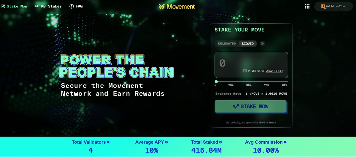 Yannn1993's tweet image. I’m testing a new DeFi strategy using gMOVE.
Step 1: Go to staking.movementnetwork.xyz/Connect wallet → stake MOVE → receive gMOVE (1 gMOVE ≈ 1.0019 MOVE now).
You start earning immediately as gMOVE appreciates against MOVE.
$MOVE #MovementNetwork #Move