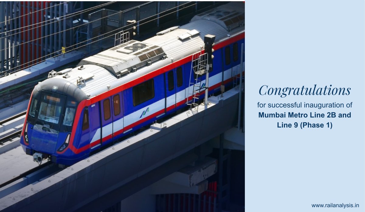 RailAnalysis's tweet image. Congratulations to Mumbai Metro on achieving a historic milestone with the inauguration of Metro Line 2B (Phase 1) and Metro Line 9 (Phase 1)!

#MumbaiMetro #MetroLine2B #MetroLine9 #UrbanMobility #UrbanTransport #MMRDA #Infrastructure #ThaneMetro #RailAnalysis #Connectivity