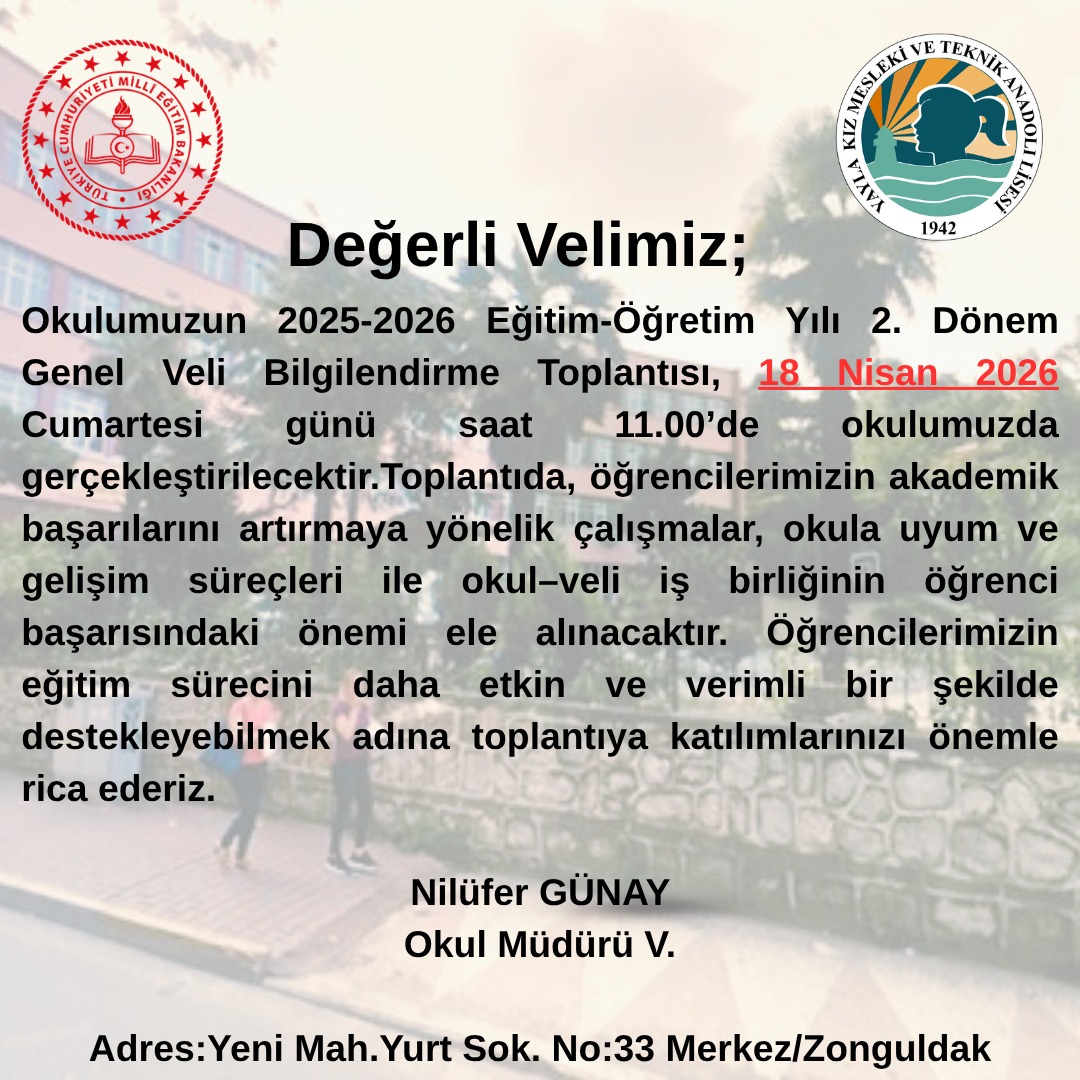 2025 - 2026 Eğitim Öğretim Yılı 2. Dönem Veli Toplantısı