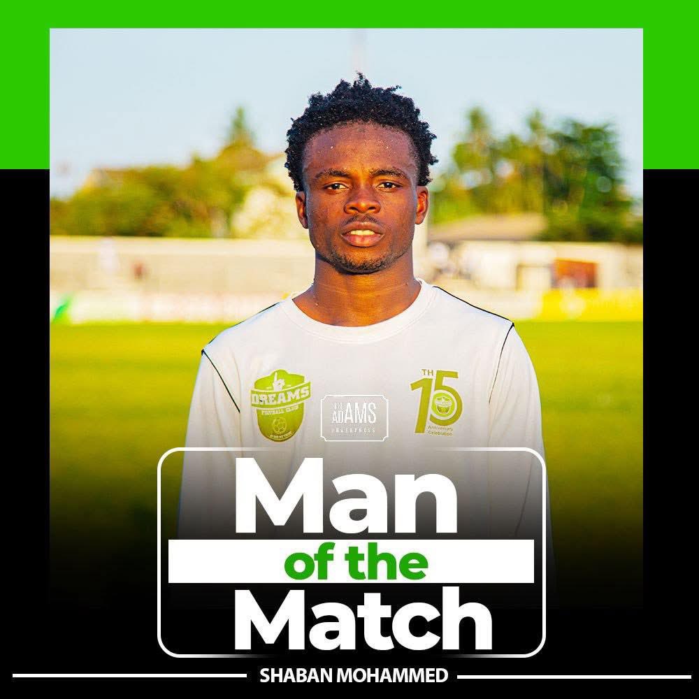 Dreams FC Shaban Mohammed wins the Adams Fragrance Man of the Match against Swedru All Blacks.