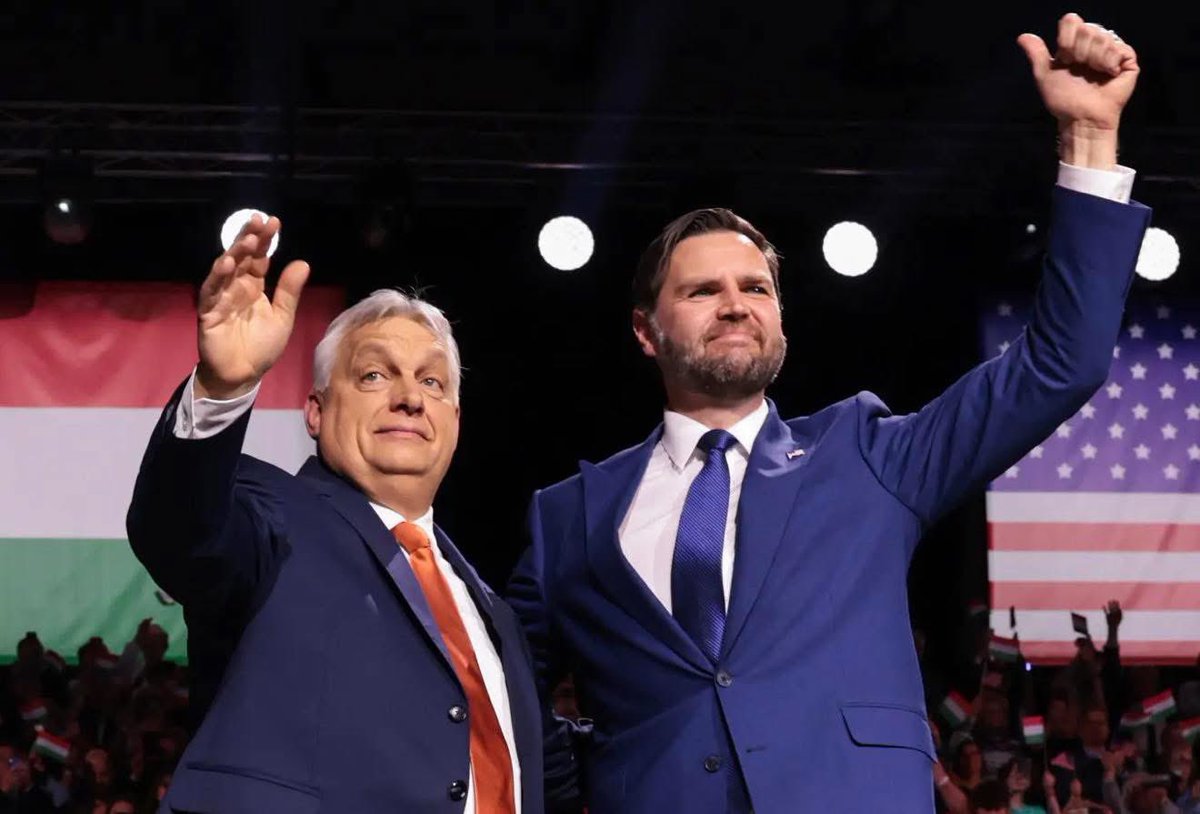 RTimo74's tweet photo. "America First" means going to Hungary to stump for a Kremlin-backed candidate and doing a PR for #Putin.

JD Vance: "We have got to get Viktor Orban reelected as prime minister of Hungary." #hungary #ukraine 🤡🤡🤡🤡🤡 https://t.co/HmoYMwO8Vc