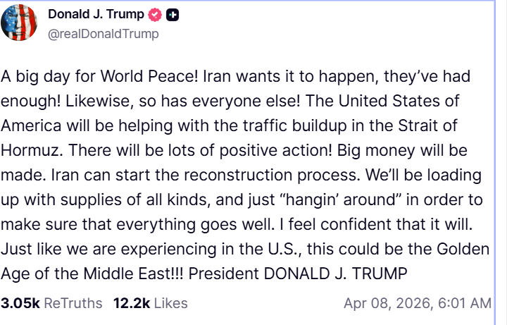 Am Wochenende noch zurück in die Steinzeit und heute in ein Goldenes Zeitalter. Trump ist noch wandlungsfähiger als Söder und Merz zusammen.