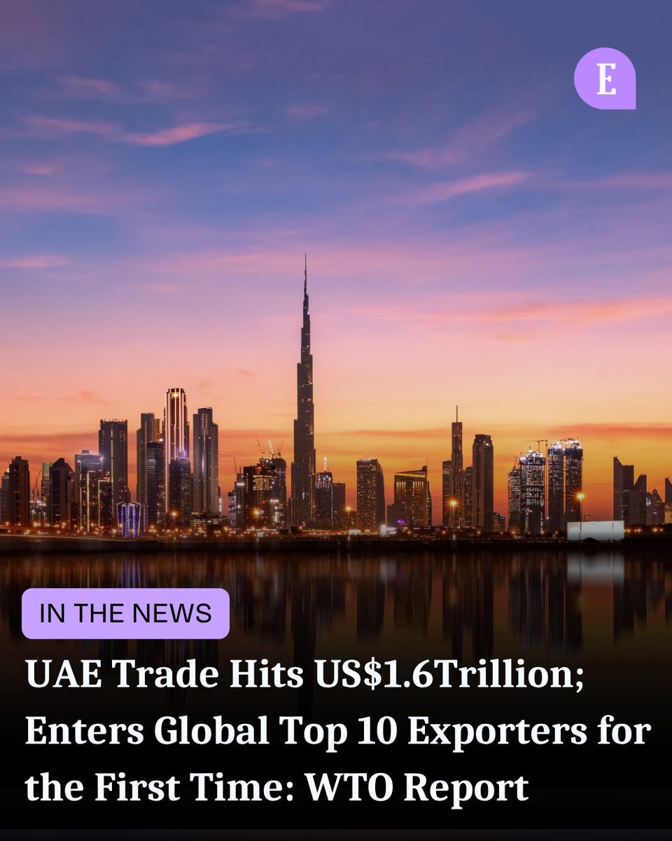 EntMagazineME's tweet image. The #UAE has entered the ranks of the world’s top 10 #exporting nations for the first time, according to the World Trade Organization’s latest “World Trade Prospects and Statistics” report.

The report highlighted a sharp rise in the UAE’s goods and services trade, which grew