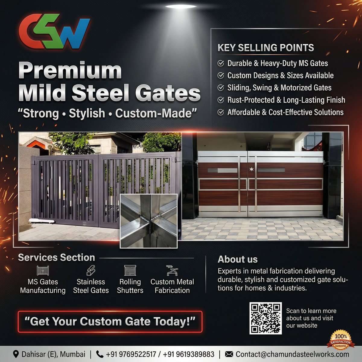 chamundasworks's tweet photo. 🚪 Premium Mild Steel Gates – Strong • Stylish • Custom-Made

✔ Durable &amp; Rust-Protected
✔ Custom Designs Available
✔ Sliding, Swing &amp; Motorized Options
👉 Get Your Custom Gate Today!
📞 +91 9769522517
#MSGates #SteelGates #CustomGates #MumbaiBusiness #HomeImprovement https://t.co/VpaHv70glJ