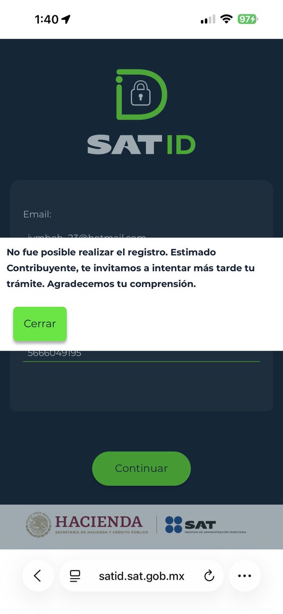 _alannh's tweet photo. @SATMX @ingridfh_ Este es mi problema, ya saqué los nuevos certificados pero a la hora de entrar a sat id no me deja, ya probé en 3 navegadores distintos y 2 dispositivos distintos entre pc y celular y nada https://t.co/gjij1dJeNl