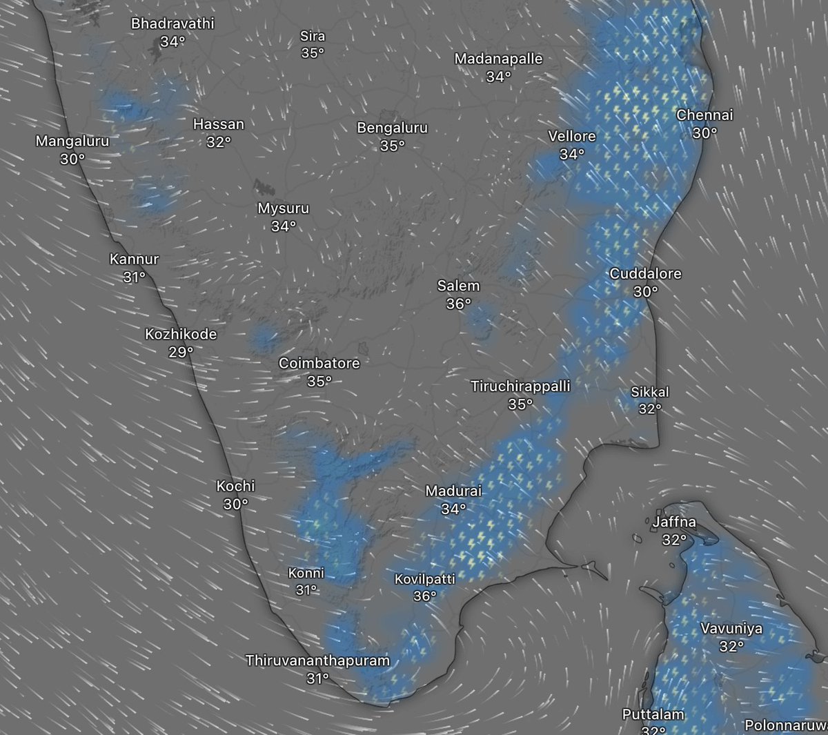 RainStorm_TN's tweet photo. Isolated places in coastal #Tamilnadu can expect thunderstorms later today, including chennai and suburbs, parts of south TN and ghats zone will see thunderstorms today.
#Madurai #Dindigul #Namakkal #Trichy #Thanjai https://t.co/dauX9cUPbI