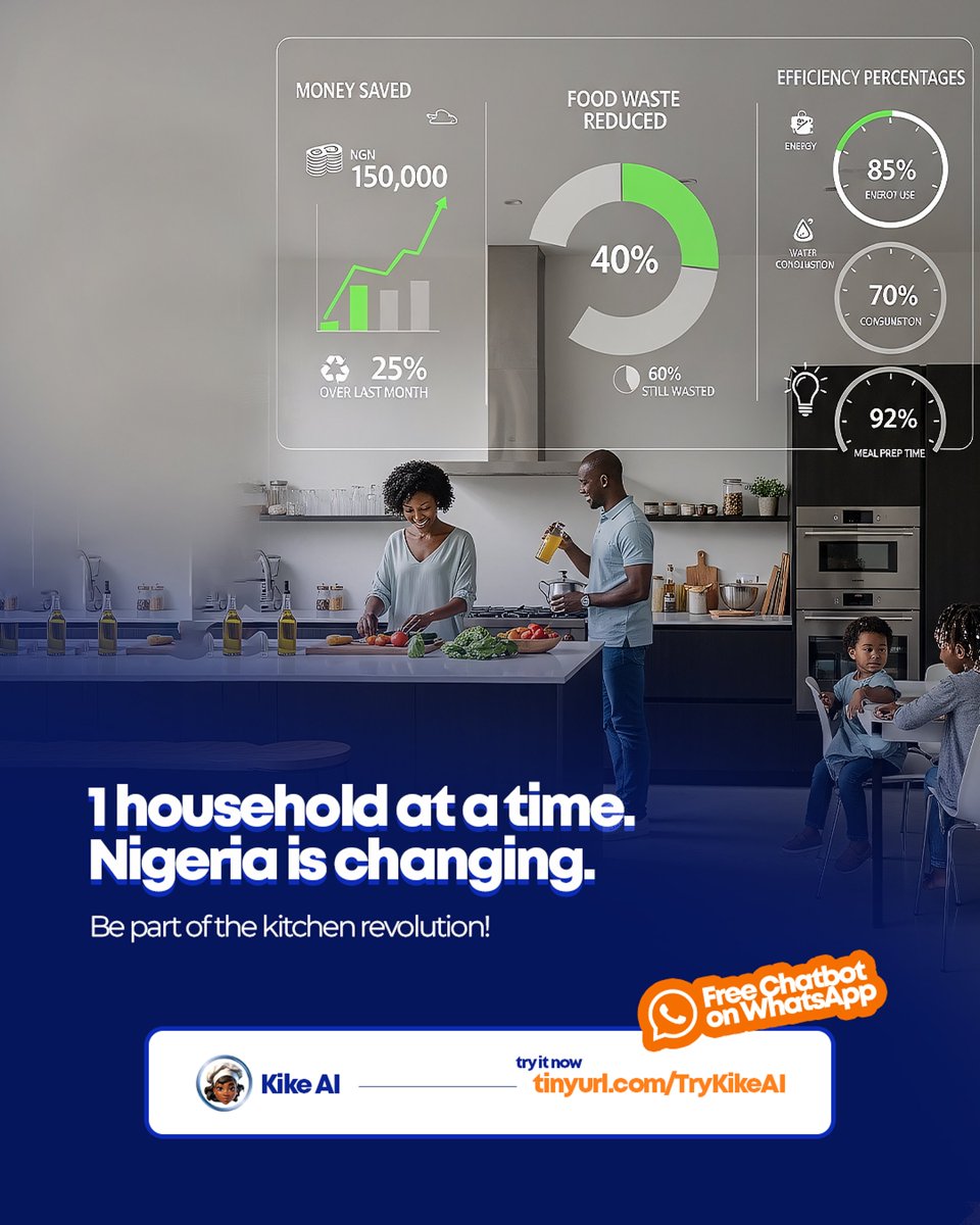 myKikeAI's tweet image. 🌍 Impact Wednesday

Real change starts at home — in the kitchen.

With Kike AI, Nigerian households are saving money, reducing food waste, and cooking smarter 🇳🇬🍲

Join the movement 👇
kikego.com/chat
Say “Hello Kike” 💬

#kikeai #impactwednesday