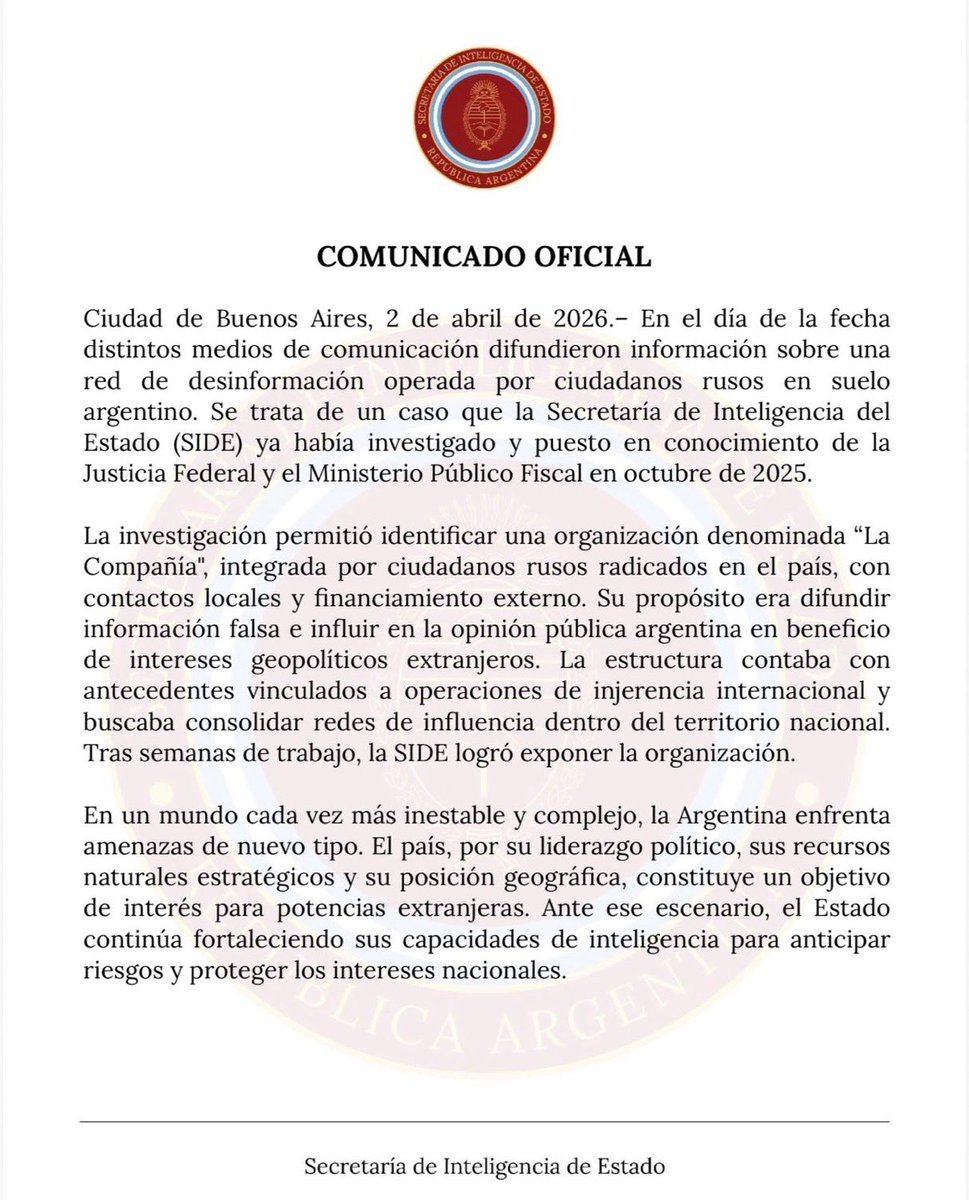 In Argentinien sind Unterlagen aufgetaucht, die offenbar belegen, dass Russland diverse linke Presseorgane fur Lügen und Desinformation gegen Milei bezahlt hat. Praktisch alle bekannten linken Moderatoren gehören zu den Gehaltsempfängern Russlands. Es wurden Artikel von nicht