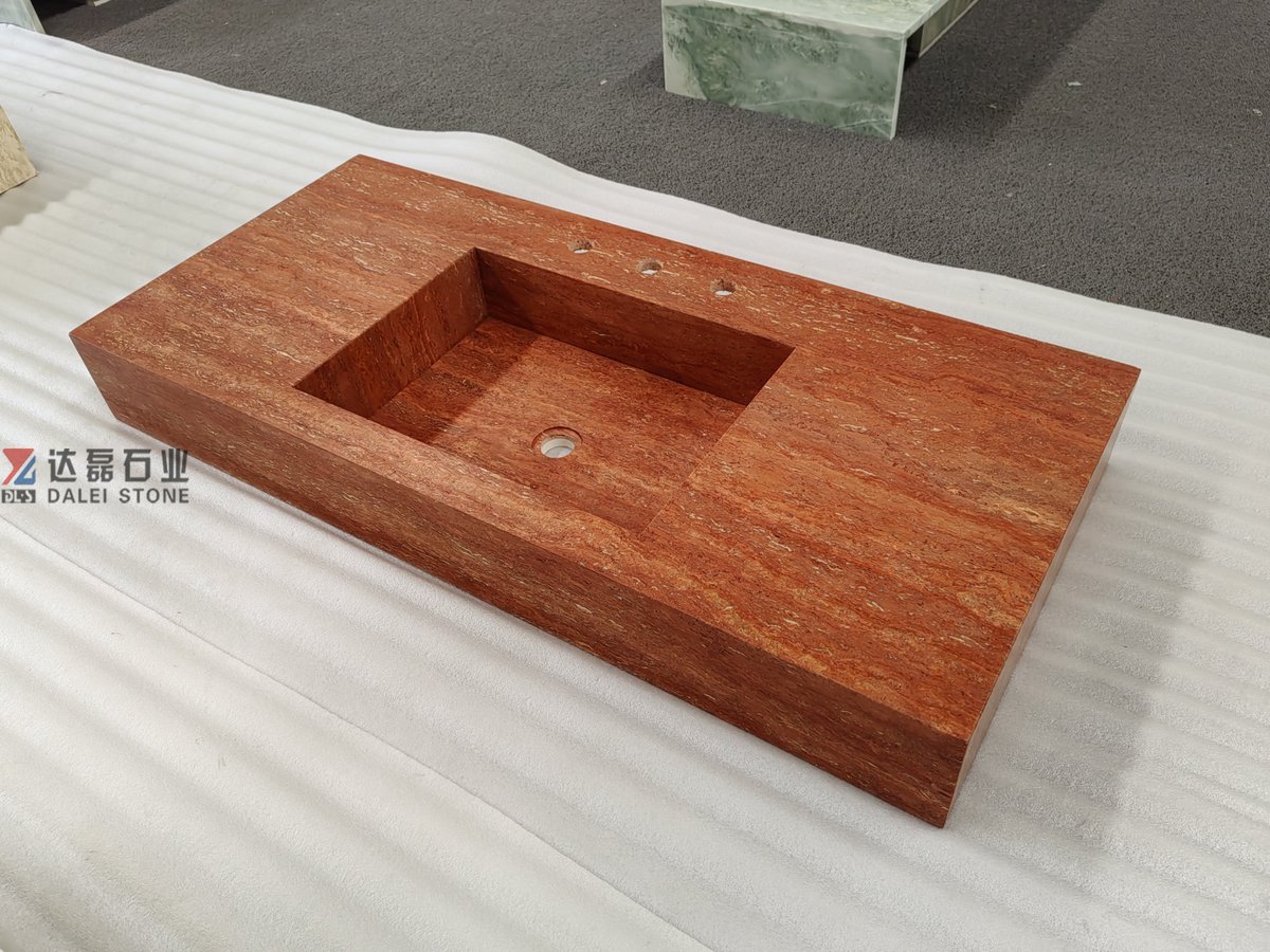 DaleiStone's tweet photo. Exquisite One-piece Red Travertine Countertop Vanity Sink

Elevate your bathroom aesthetics with this masterfully crafted integrated  vanity top.

Welcome to inbox us for price.

marbledl@daleistone.com

https://t.co/IfoA90kOuq

#travertine #basin #countertop #bathroomdesign #DL https://t.co/sJGs1ivdqT