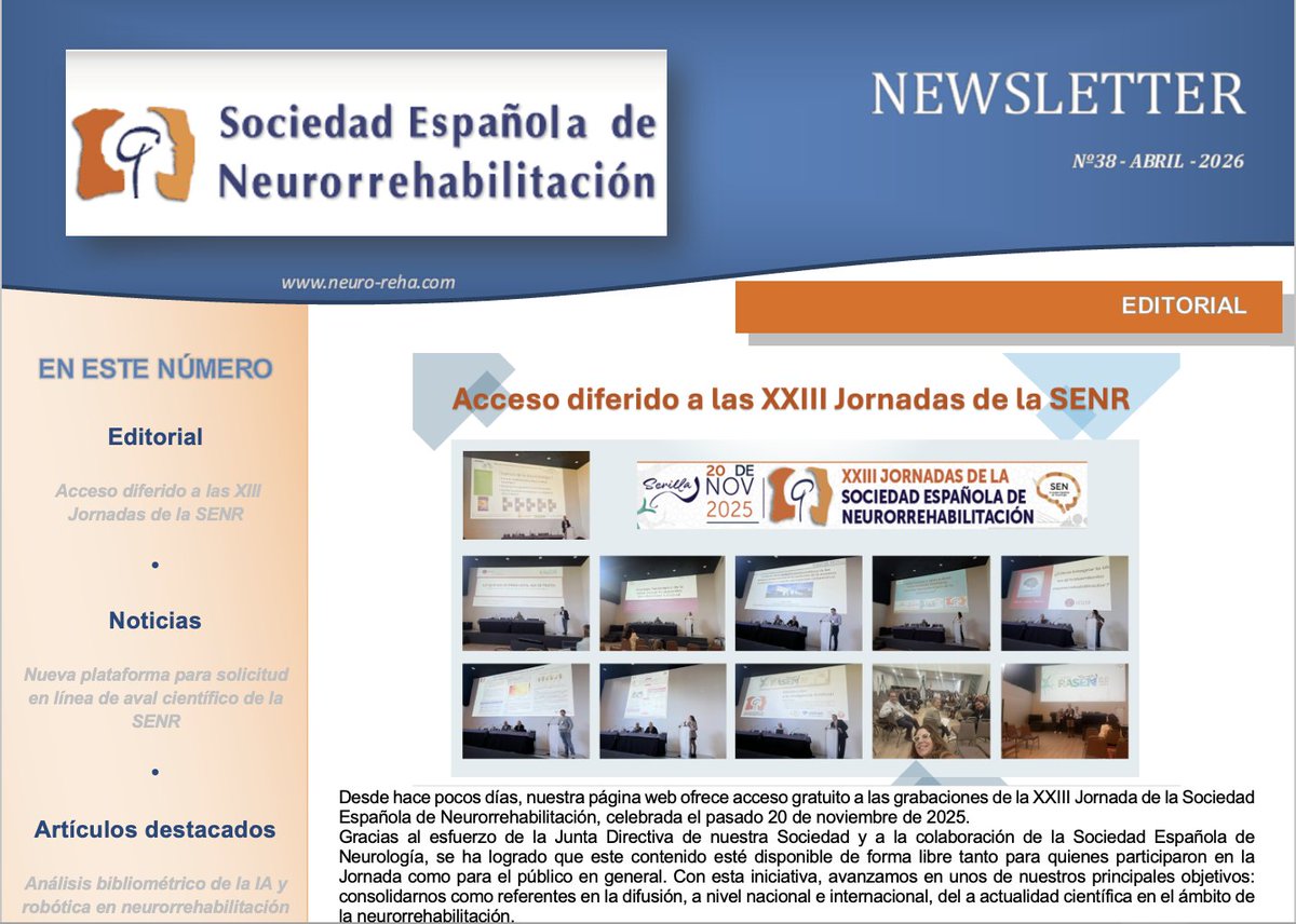 SENeurorreha's tweet photo. Ya esta disponible la edición Nº 38 de nuestra newsletter trimestral.

Acceso a grabaciones de nuestra última Jornada SENR, nueva plataforma de solicitud de aval, artículos y actividades próximas de interés y mucho más.

Pueden entrar a ella a través de: https://t.co/Gf19kBmozQ https://t.co/yN2mDcv4ki