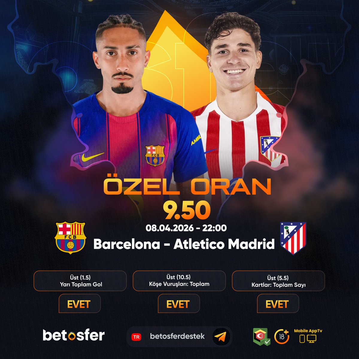OsferResmi's tweet photo. 💰ÖZEL ORAN HAZIR !

Barcelona - Atl Madrid - Özel Oran 9️⃣,5️⃣0️⃣

💰Yarı toplam 1.5 üst 
💰Kartlar toplam 5.5 üst 
💰Köşe vuruşları toplam 10.5 Üst 

Hemen bahis yap! 👏 https://t.co/98Zqor6WzZ