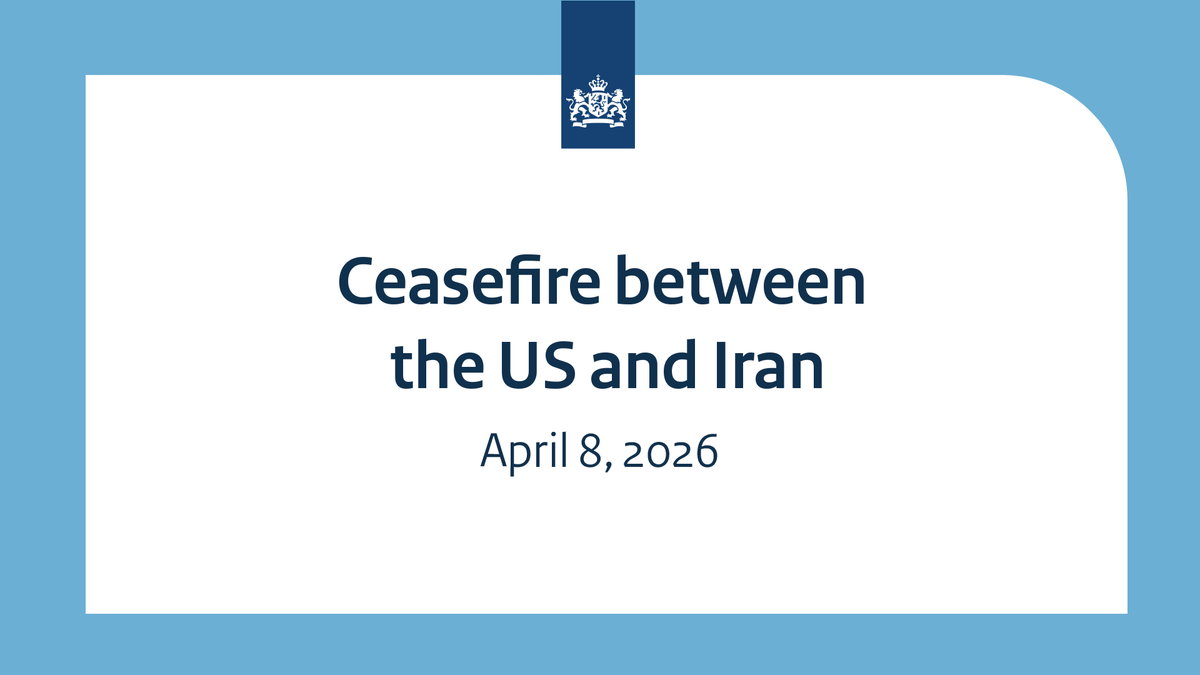 The Netherlands welcomes the two-week ceasefire between the US &amp; Iran. It is vital that all parties uphold the truce and use the time to work towards a sustainable solution to the conflict. Crucial that the Strait of Hormuz will be reopened for all transits.