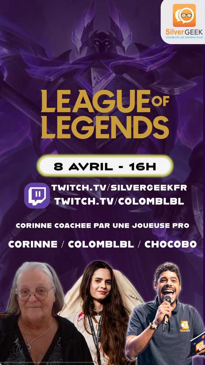 Colomblbl's tweet photo. aujourd'hui à 16h on stream en collab avec l'association @SilverGeekFr pour faire de l'inter-générationnel sur LoL 😳 https://t.co/Ti7Mq9eGNo