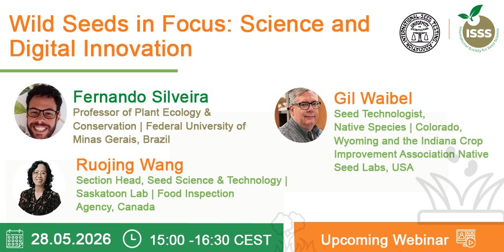 ISTAseedtesting's tweet photo. 🤩Registration is now open for our next webinar with the International Society for Seed Science (ISSS)!

🚀Hurry up and save Thursday, 28 May, 2026, 15:00 - 16:30 CEST in your calendar: https://t.co/uIGfcrn8ds

👀Keep an eye out for further updates.

#seedquality #seedtesting #ISTAwebinar