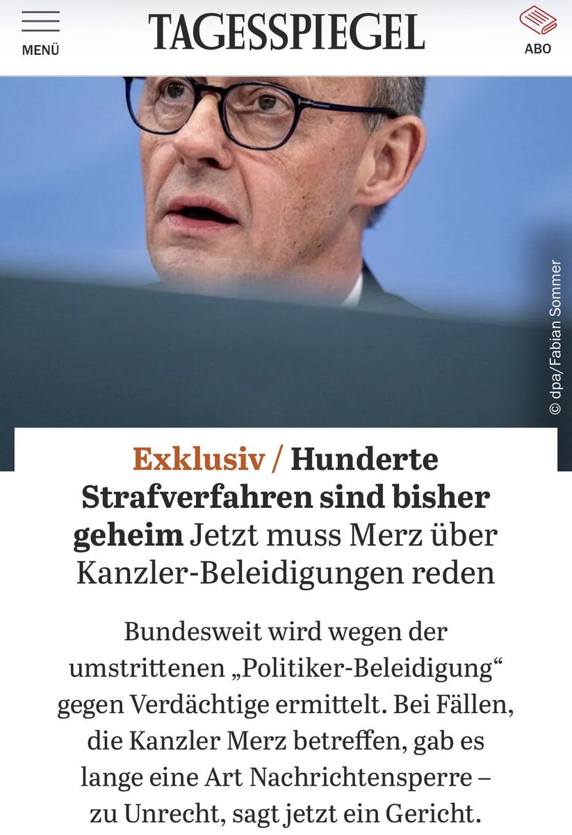 Ach guck. Da hat die #BILD und die versammelte #Springer-"Qualitätspresse" versucht, Habeck als Abmahn-Minister zu beleidigen... Aber über die hunderte Verfahren des Friedrich #Merz hatte Springer irgendwie wenig Interesse gezeigt. 

tagesspiegel.de/politik/hunder…