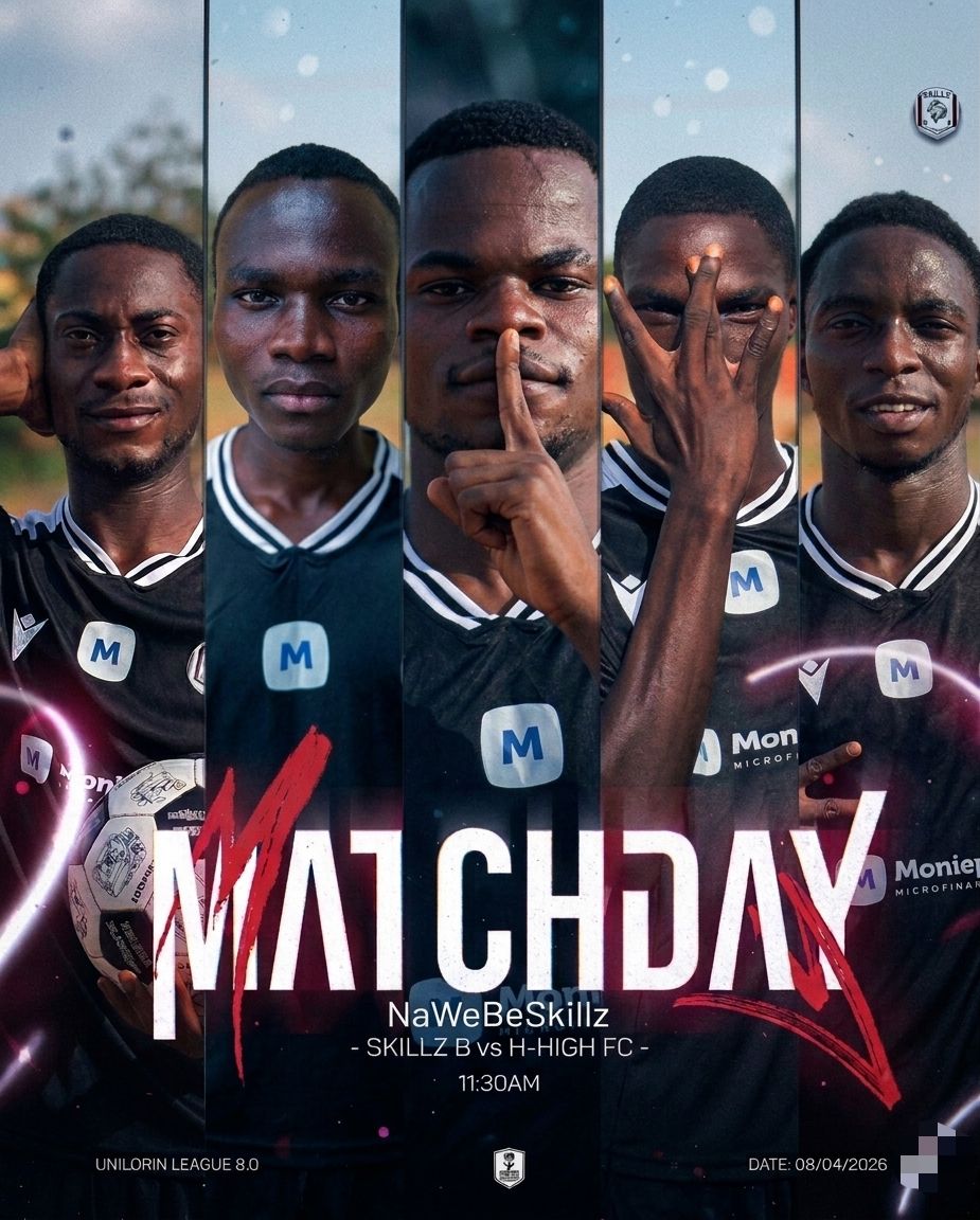 UNILORIN LEAGUE 8.0

🔴 IT'S MATCHDAY ⚫

Gameweek 5
🆚 H-HIGH FC (Home)
📆: 8th April, 2026
⏰: 11:30AM
🏟️: Unilorin Main Bowl

#NaWeBeSkillz | #UnilorinLeague8 | #SFCHHI | #Quest4Gold