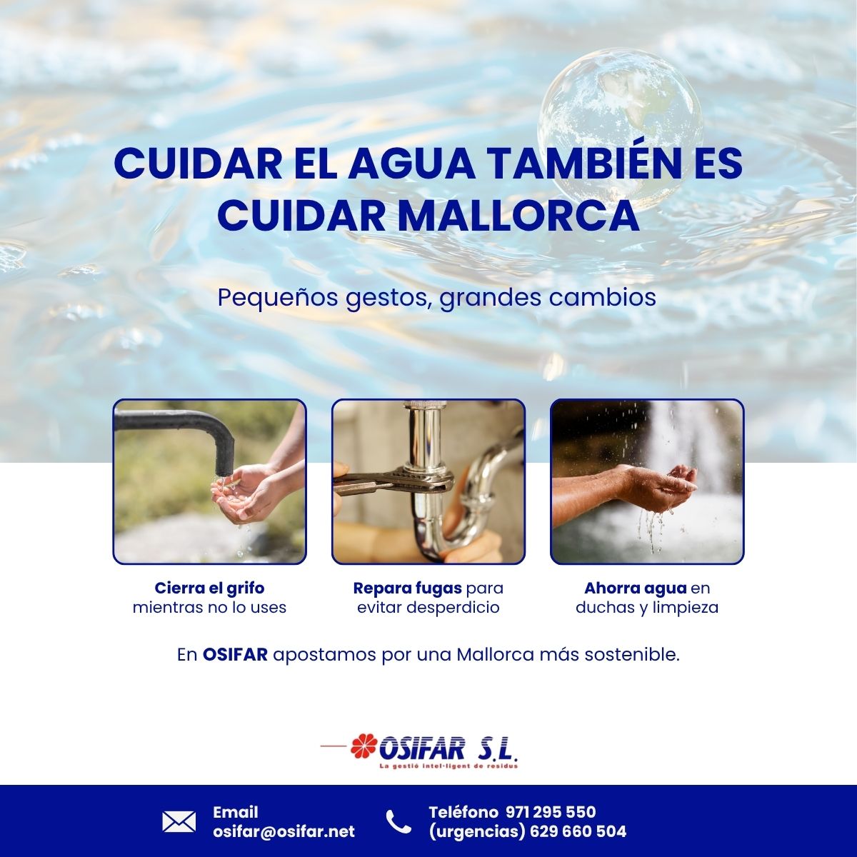 Osifar1's tweet photo. 💧 Cuidar el agua es cuidar Mallorca.

Pequeños gestos como cerrar el grifo, reparar fugas o ahorrar en el consumo ayudan a evitar desperdicio y problemas en las tuberías.

En 𝗢𝘀𝗶𝗳𝗮𝗿, apostamos por el cuidado del agua y el mantenimiento en Mallorca.

#Mallorca #Tuberías https://t.co/kEMd8eLAbi