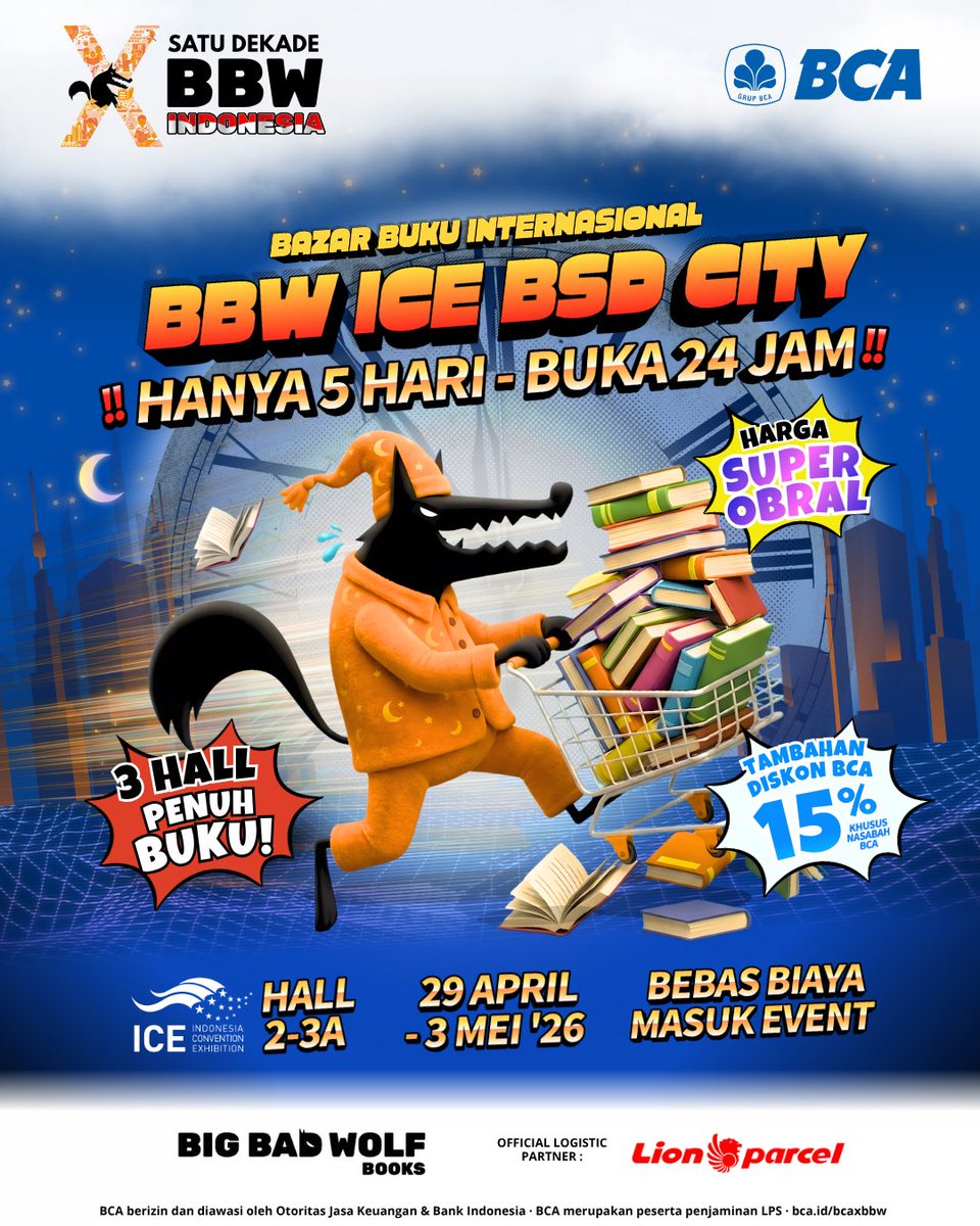 bbwbooks_id's tweet photo. HARUS KE BBW ICE BSD CITY, KARENA HANYA 5 HARI, 24 JAM NONSTOP ‼️

BBW ICE BSD CITY datang kembali dengan LEBIH SEMARAK DAN LEBIH NYAMAN spesial untuk Wolfies kesayangan 🐺 https://t.co/VKvrd0Tgxp