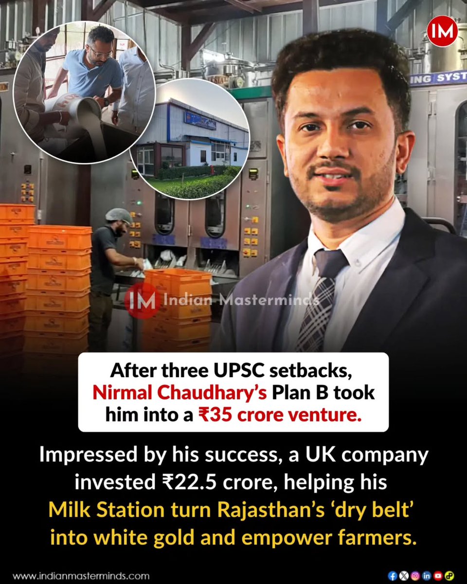 i3masterminds's tweet image. #Inspiring #Entrepreneurship
🐪 Failing the UPSC did not close doors for Nirmal Chaudhary - it pushed him toward building something entirely new. Instead of staying trapped in disappointment, he chose entrepreneurship and transformed an unconventional idea into a fast-growing
