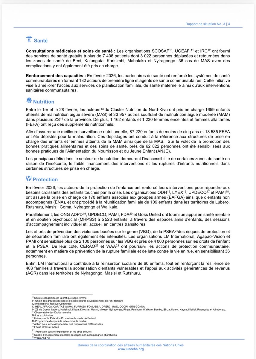 Humanitarian_AA's tweet photo. The latest report by   highlights a deeply alarming situation in eastern DRC:

➡️ 1.23 million internally displaced people
➡️ 3.9 million people facing acute food insecurity (IPC Phase 3+)
➡️ Ongoing violence across Masisi, Rutshuru, Beni, Lubero, and Walikale

Behind these numbers are families forced to flee multiple times, children cut off from essential services, and communities living under constant threat.

⚠️ Overcrowded and fragile living conditions are increasing the risk of disease outbreaks such as cholera, while insecurity continues to restrict humanitarian access.

💡 Although humanitarian actors are delivering life-saving assistance (food, health, nutrition, protection), needs continue to outpace the response.

👉 Now more than ever, we must:
•Strengthen humanitarian coordination
•Increase flexible and timely funding
•Support local actors and frontline responders
•Invest in integrated resilience approaches

🤝 Acting now is critical to prevent further deterioration and to protect lives and dignity.
@USEmbKinshasa @AfDB_Group @AFD_France @Citi 
#DRC #NorthKivu #HumanitarianCrisis
